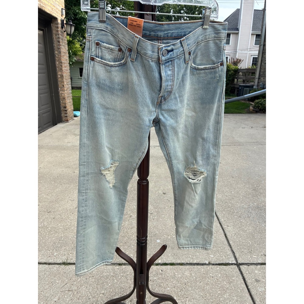 Levis 501 CT Customized Tapered Distressed Light Wash Jeans Women 25x32 NWT - Picture 2 of 10
